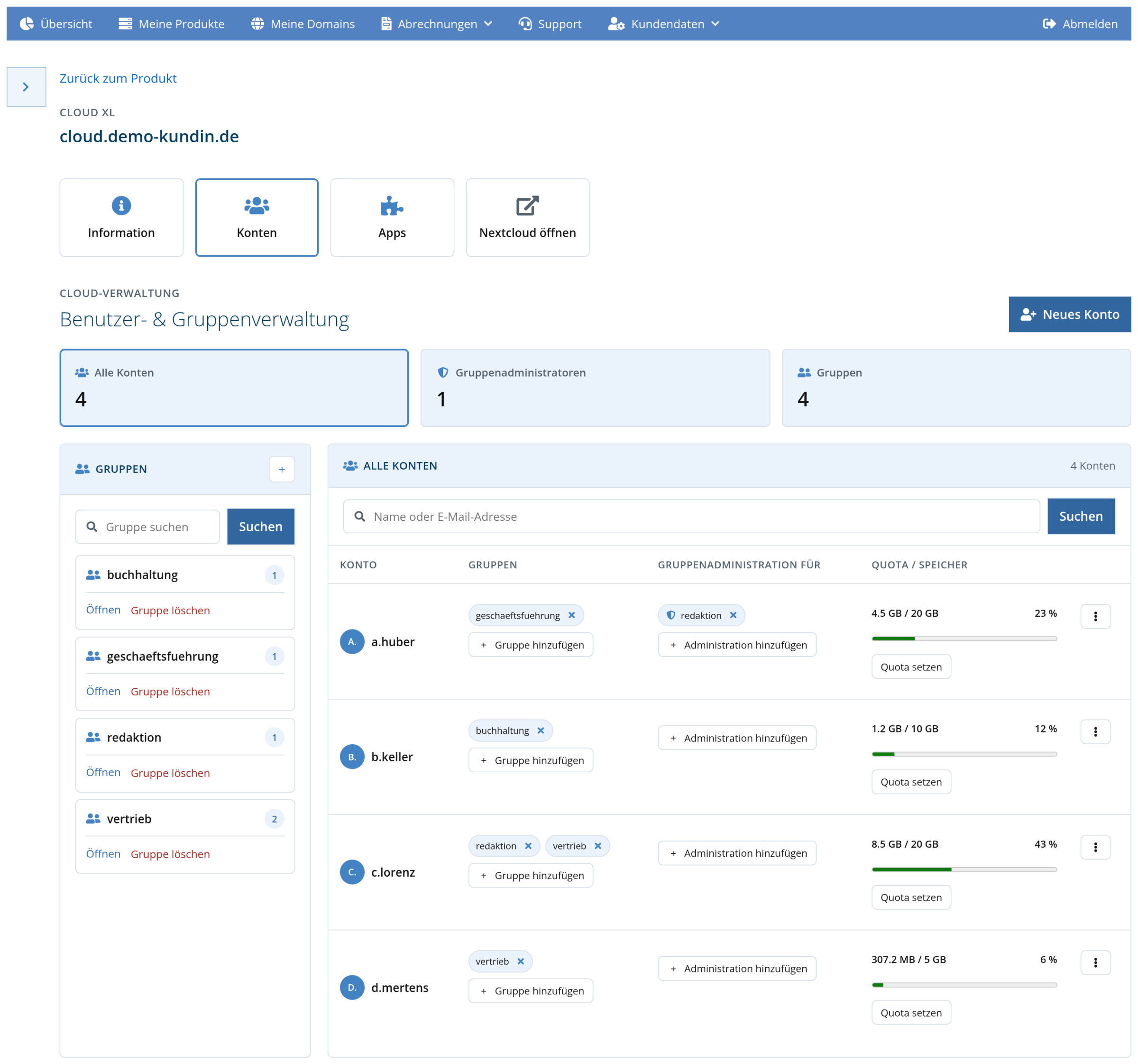 Kundenlogin: Benutzer- und Gruppenverwaltung der Cloud XL