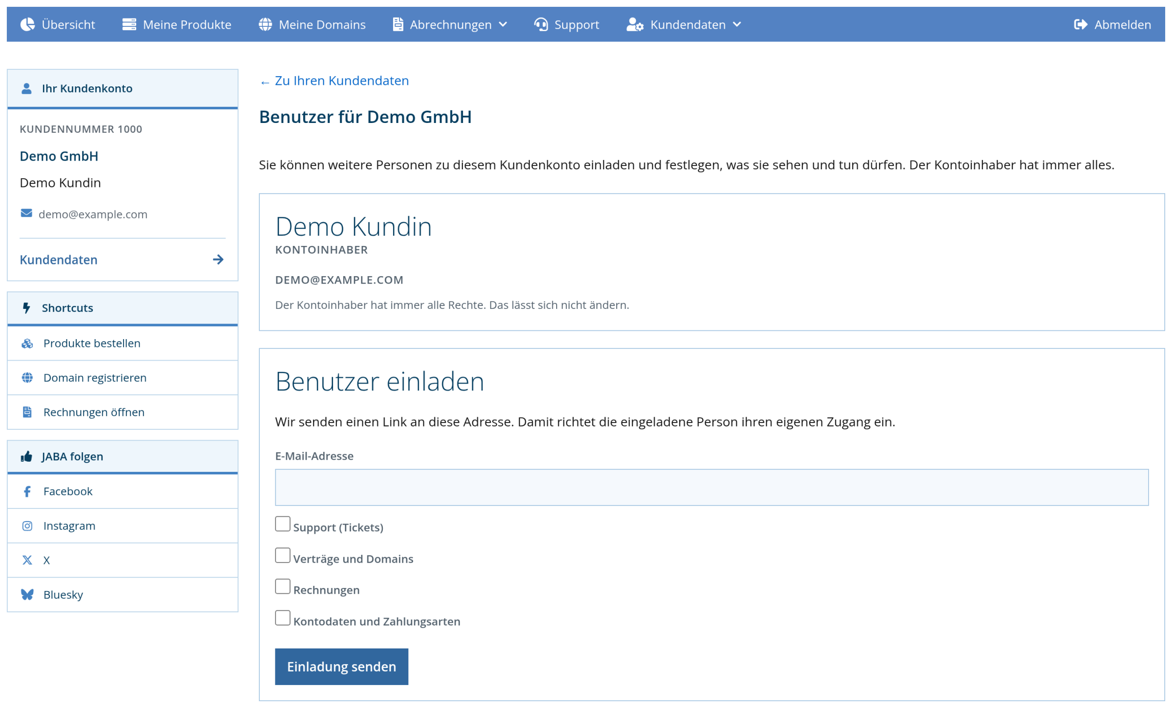Kundenlogin: Benutzerverwaltung mit Einladungsformular
