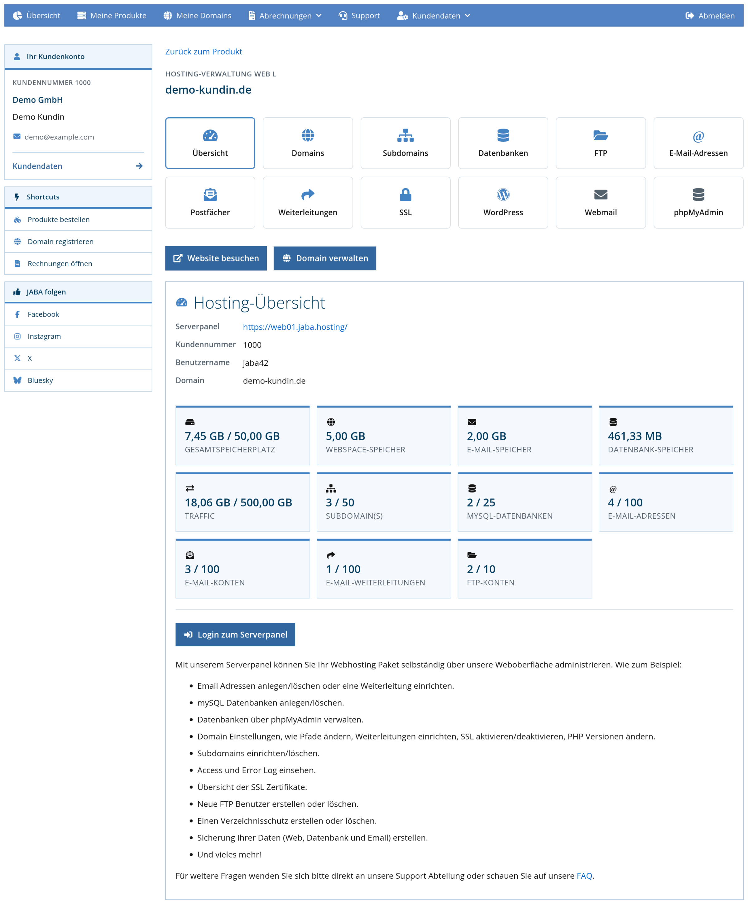 Kundenlogin: Hosting-Verwaltung mit der Kachel WordPress