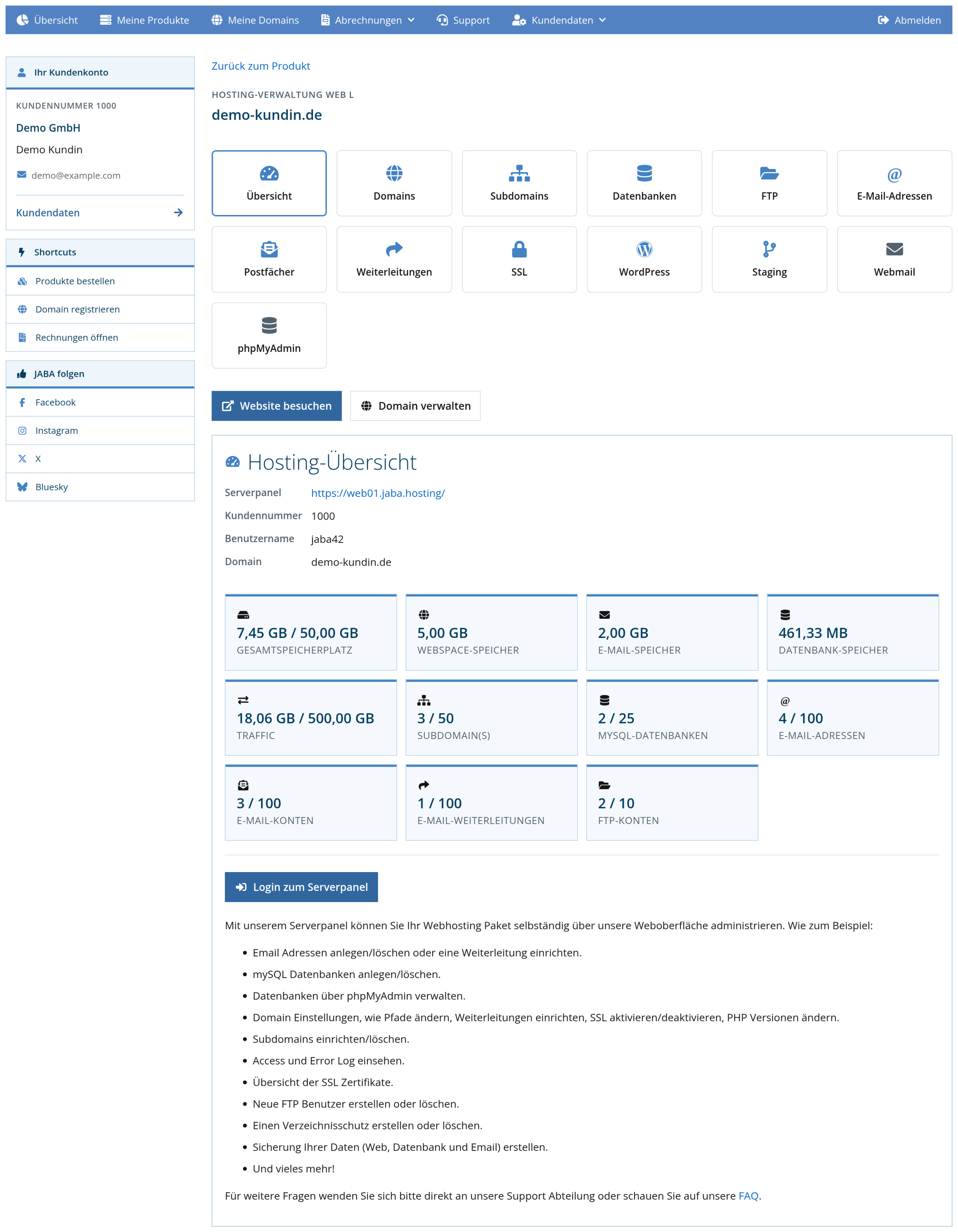 Kundenlogin: Hosting-Verwaltung mit der Kachel Staging