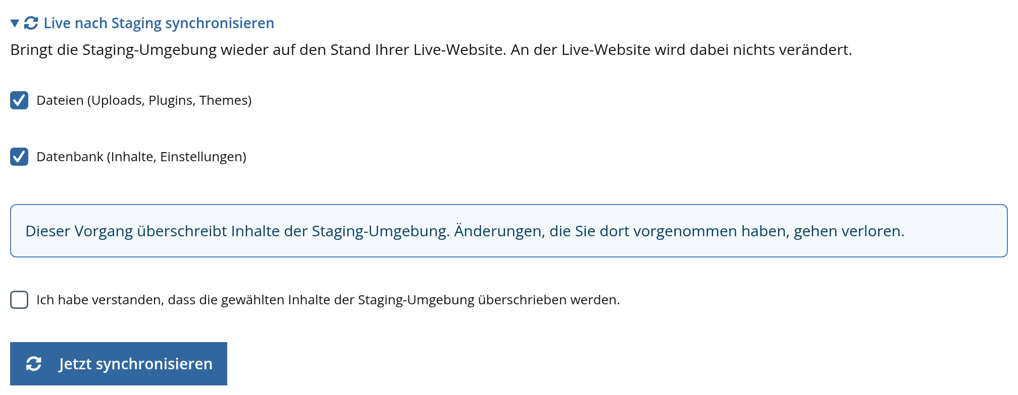 Kundenlogin: Live nach Staging synchronisieren
