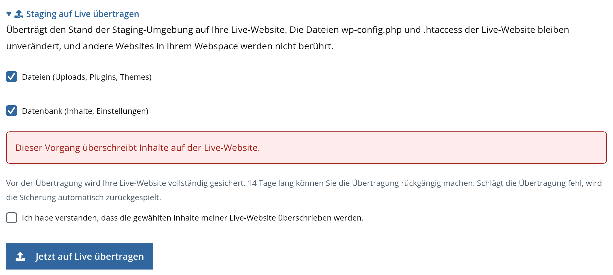 Kundenlogin: Staging auf Live übertragen
